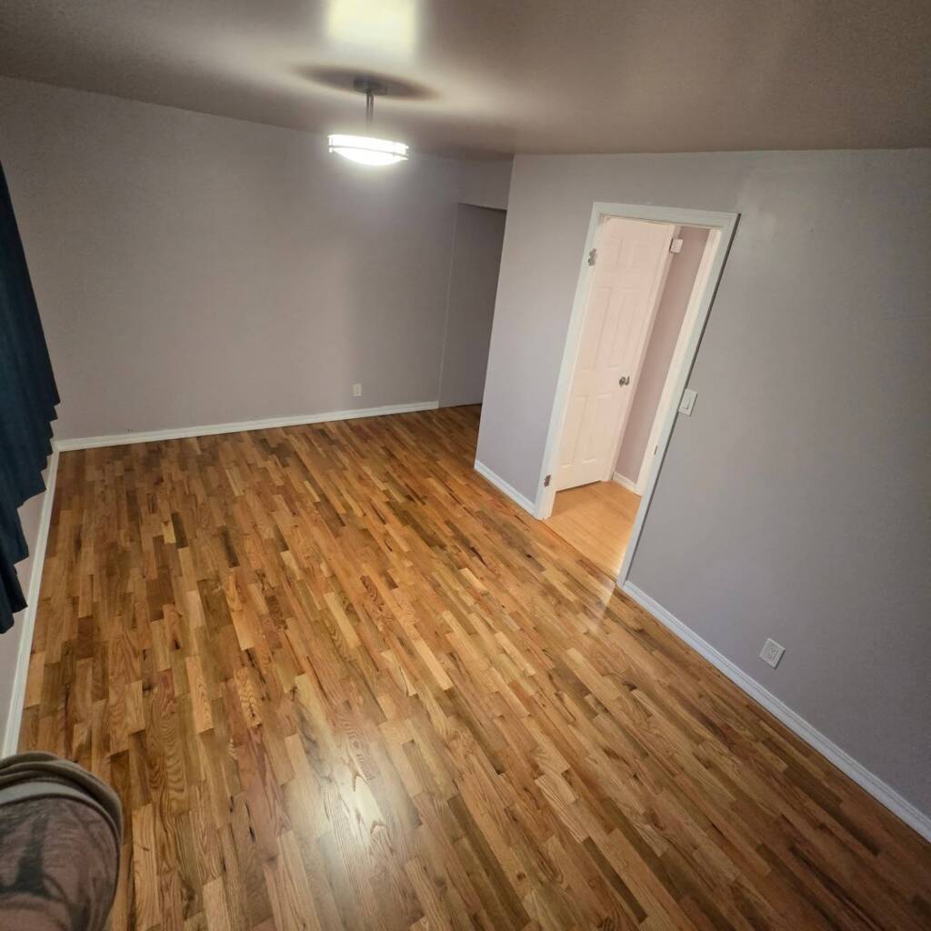Freshly refinished hardwood floor in Marysville home