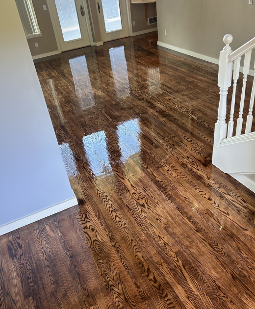 IMG_8985 refinished hardwood floor in hallway of Bellevue, WA home